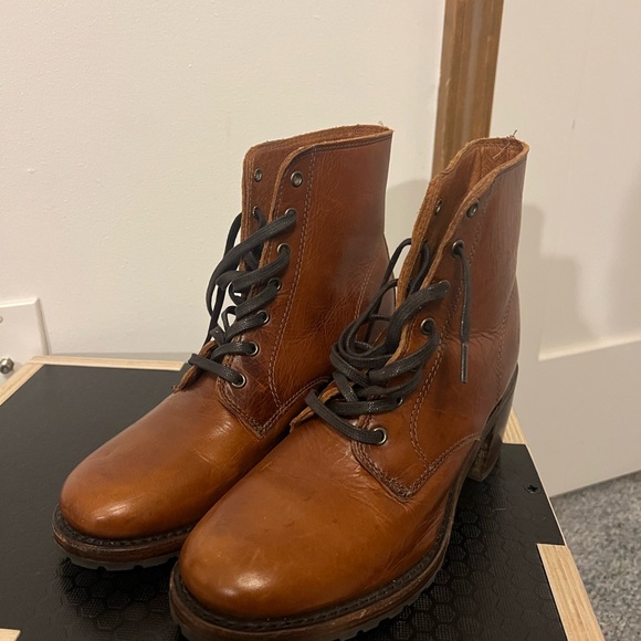 Frye Brown Leather Combat Boots - Picture 2 of 9